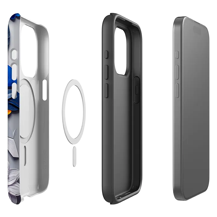 iPhone MagSafe Tough Case - Summer Blue Florals Wireless charging Comfort Texture Layer