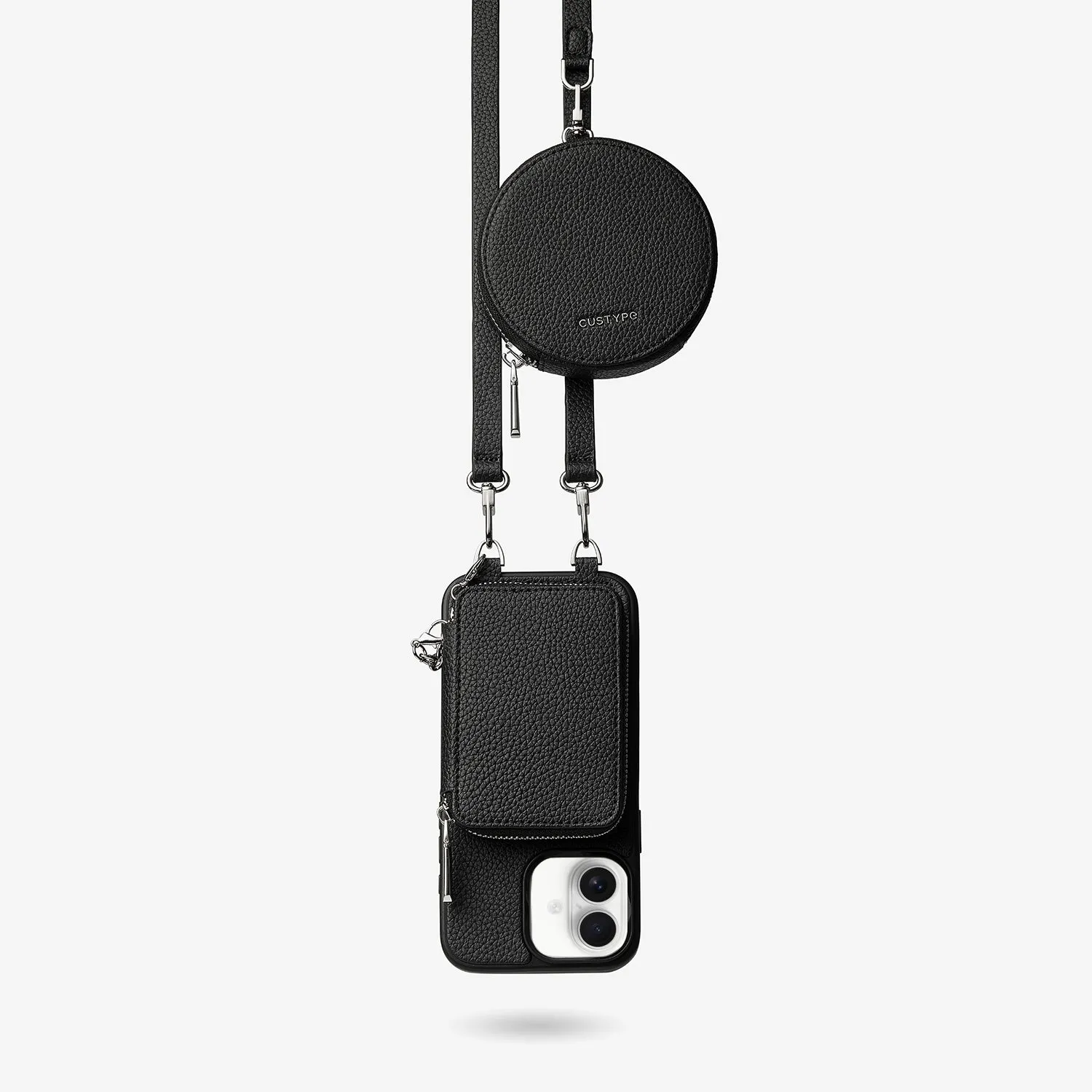 Clear Design Shock shield Lunar Silver Series- Premium Crossbody Magsafe Phone Case with Removable Wallet & Round Pouch