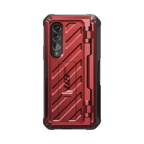 Smooth Surface Layer Hand Friendly Galaxy Z Fold4 Unicorn Beetle PRO Rugged Case with S-Pen Holder-Metallic Red