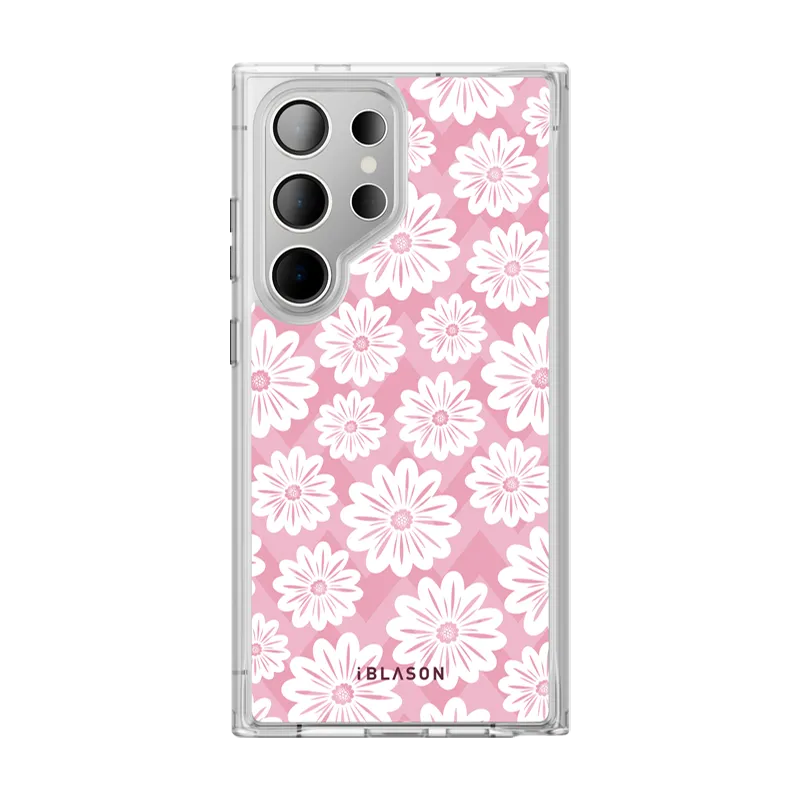 Soft Detail Layer Galaxy S24 Ultra Halo MagSafe Cute Phone Case - Pink/White Daisies
