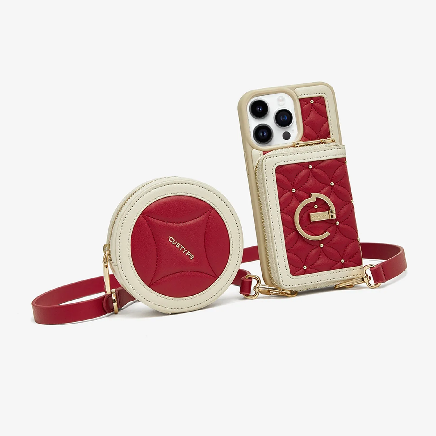 ThreadTrend- Bloom Stitching Phone Case Round Pouch Set Sleek Detail