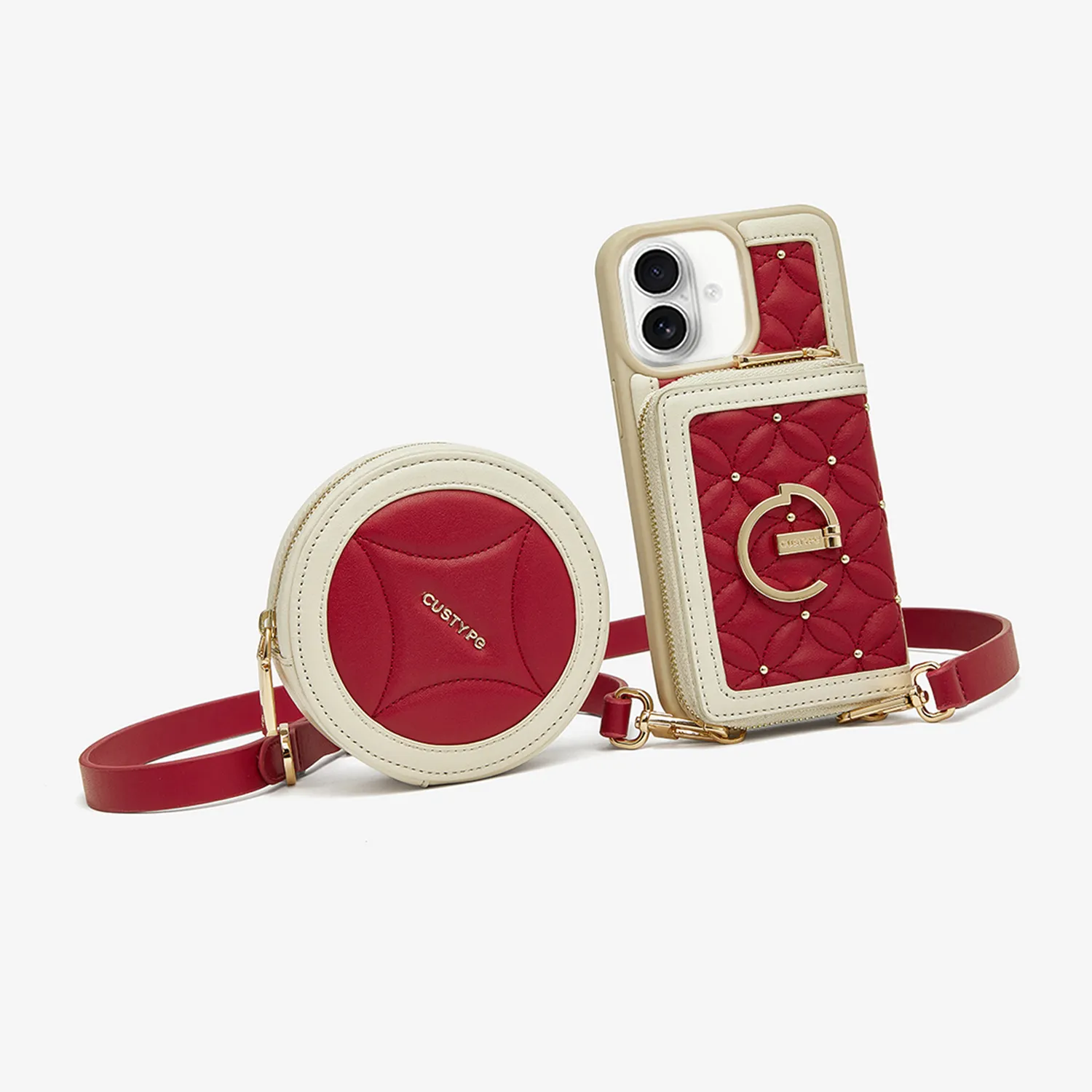 Smooth Form Texture ThreadTrend- Bloom Stitching Phone Case Round Pouch Set