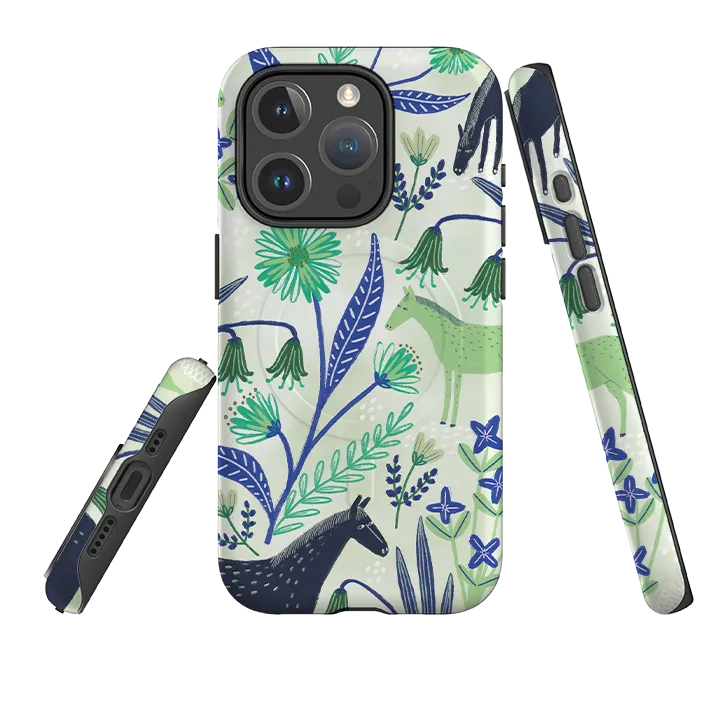 iPhone MagSafe Tough Case -  Wild Ponies Green By Lee Foster Wilson Refined Pattern