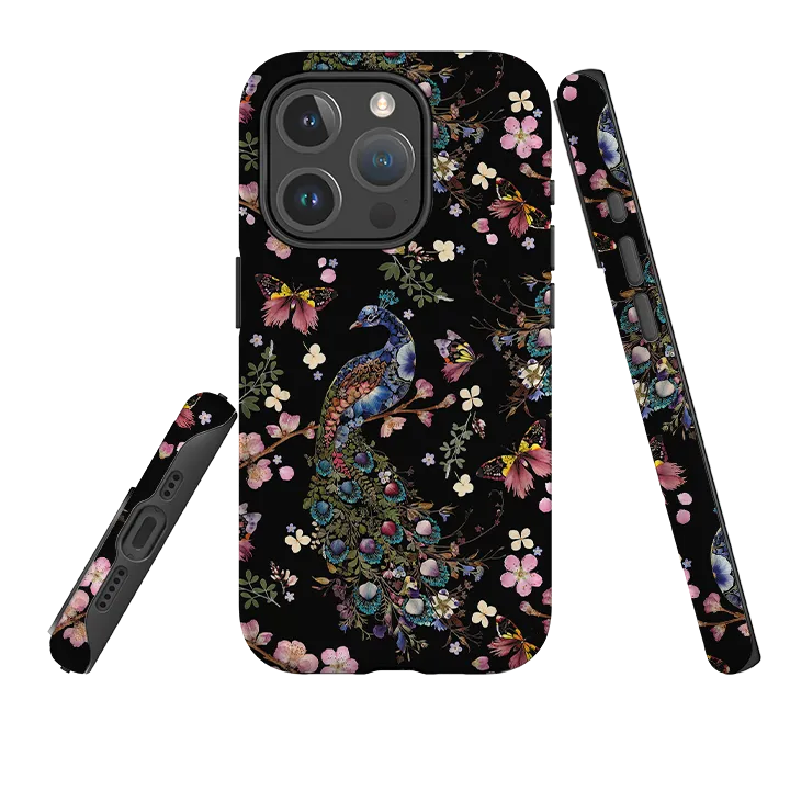 Stylish Color Durable Build Quality iPhone MagSafe Tough Case -  Peacock and Cherry Blossoms Dark By Helen Ahpornsiri