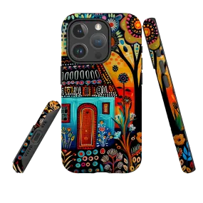 iPhone MagSafe Tough Case - Folk Art House VI Rugged Design Modern Frame