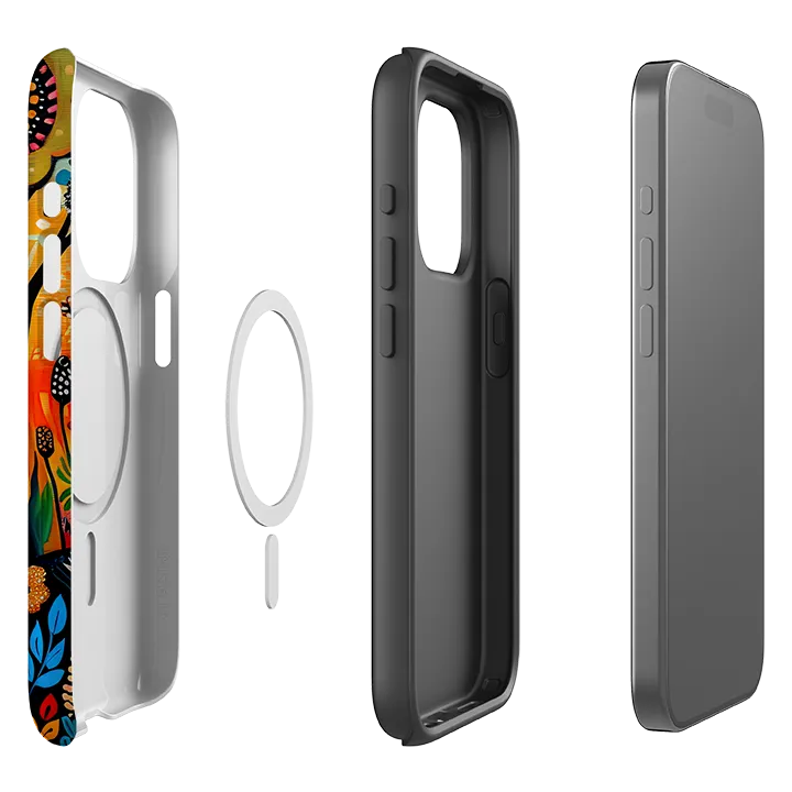 Clear Texture Protective Edge iPhone MagSafe Tough Case - Folk Art House VI