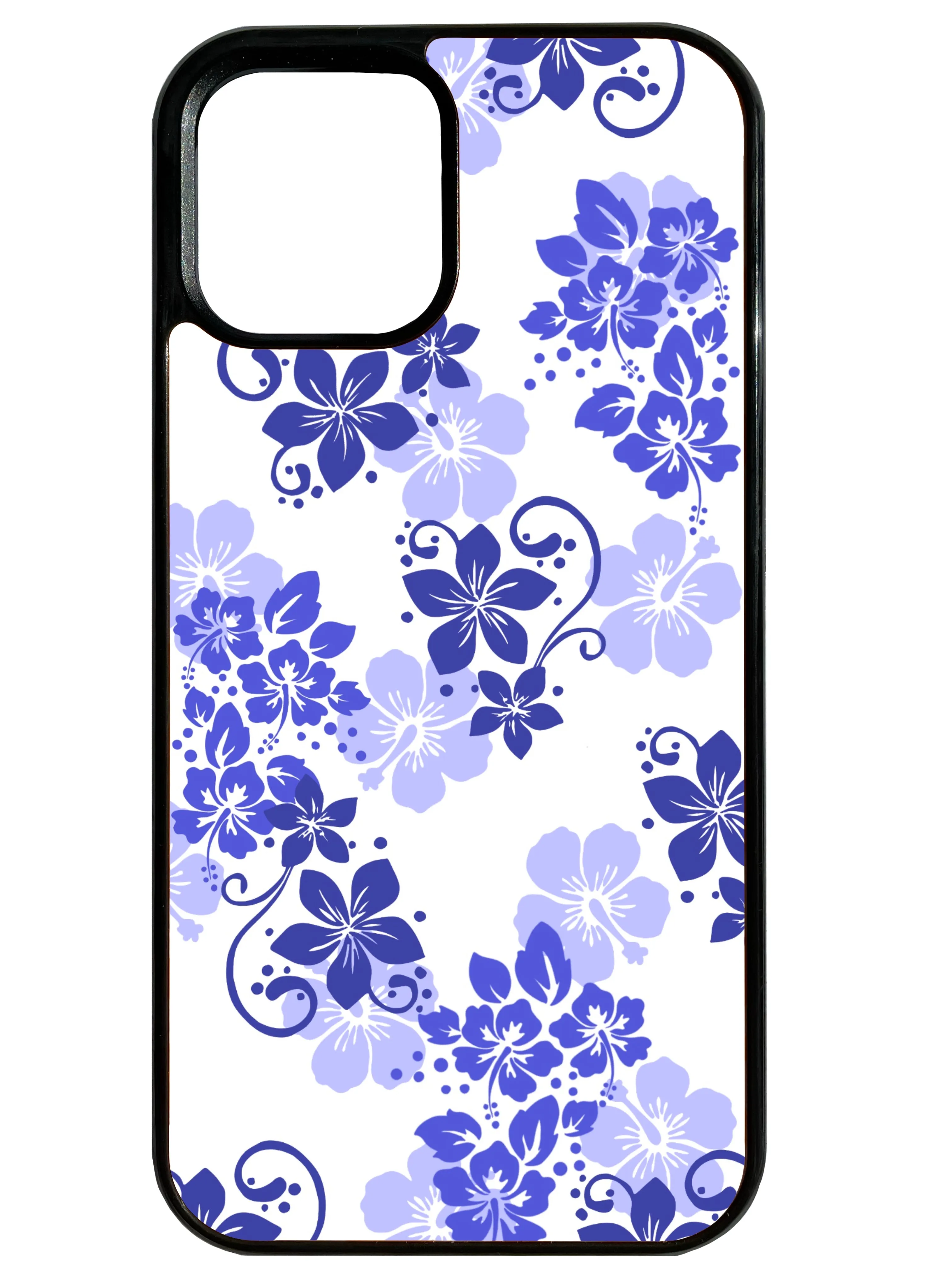 Soft Grip Glossy Pattern Hibiscus in White and Purple Phone Case