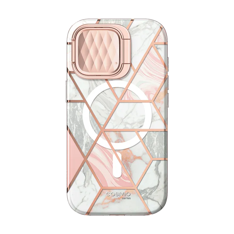 iPhone 15 Pro Max Cosmo Mag Case - Marble Pink Smooth Edge Design