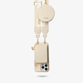 Durable Texture Layer Unique Design Set- Bicolor Webbing Wireless Charging Crossbody Phone Case Round Pouch Set