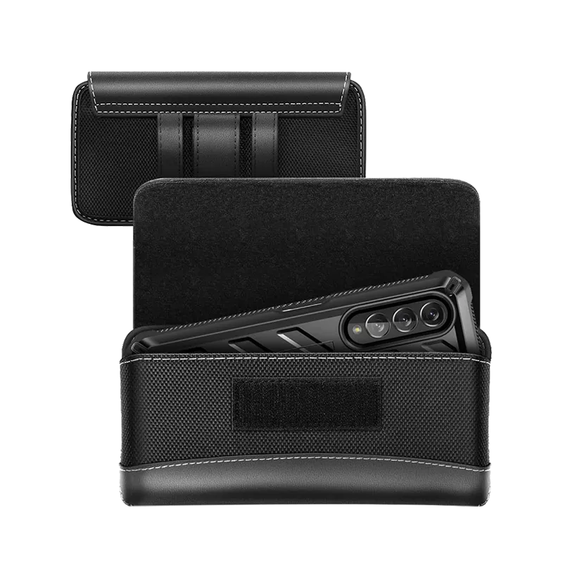 Universal Belt Clip Cell Phone Holster for Galaxy Fold and Large Phones-Black Impact Cushion TPU Material