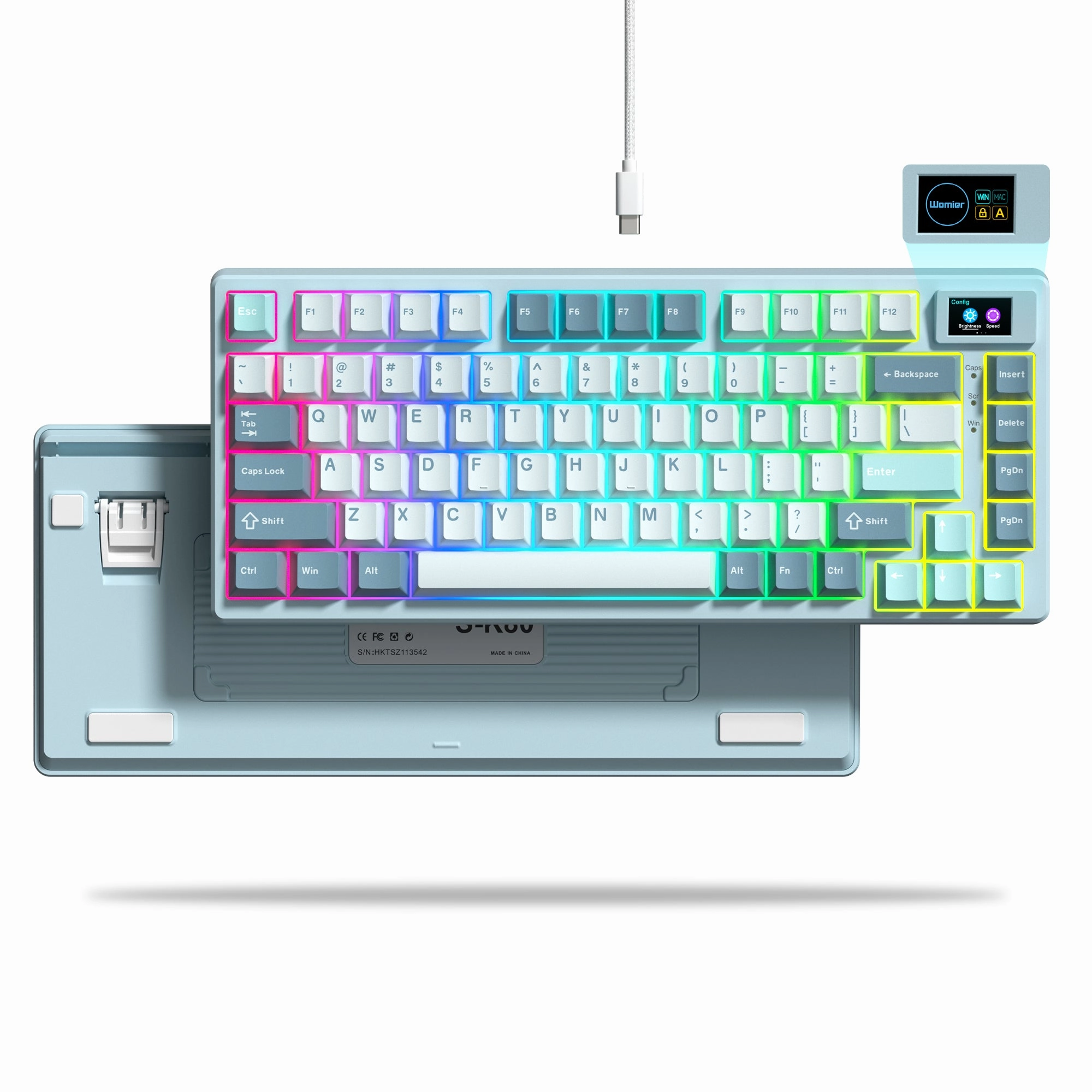 Full Key Rollover Full-Size Mechanical Womier SK80 Gasket Mounted 75% Mechanical Keyboard with Multimedia Display
