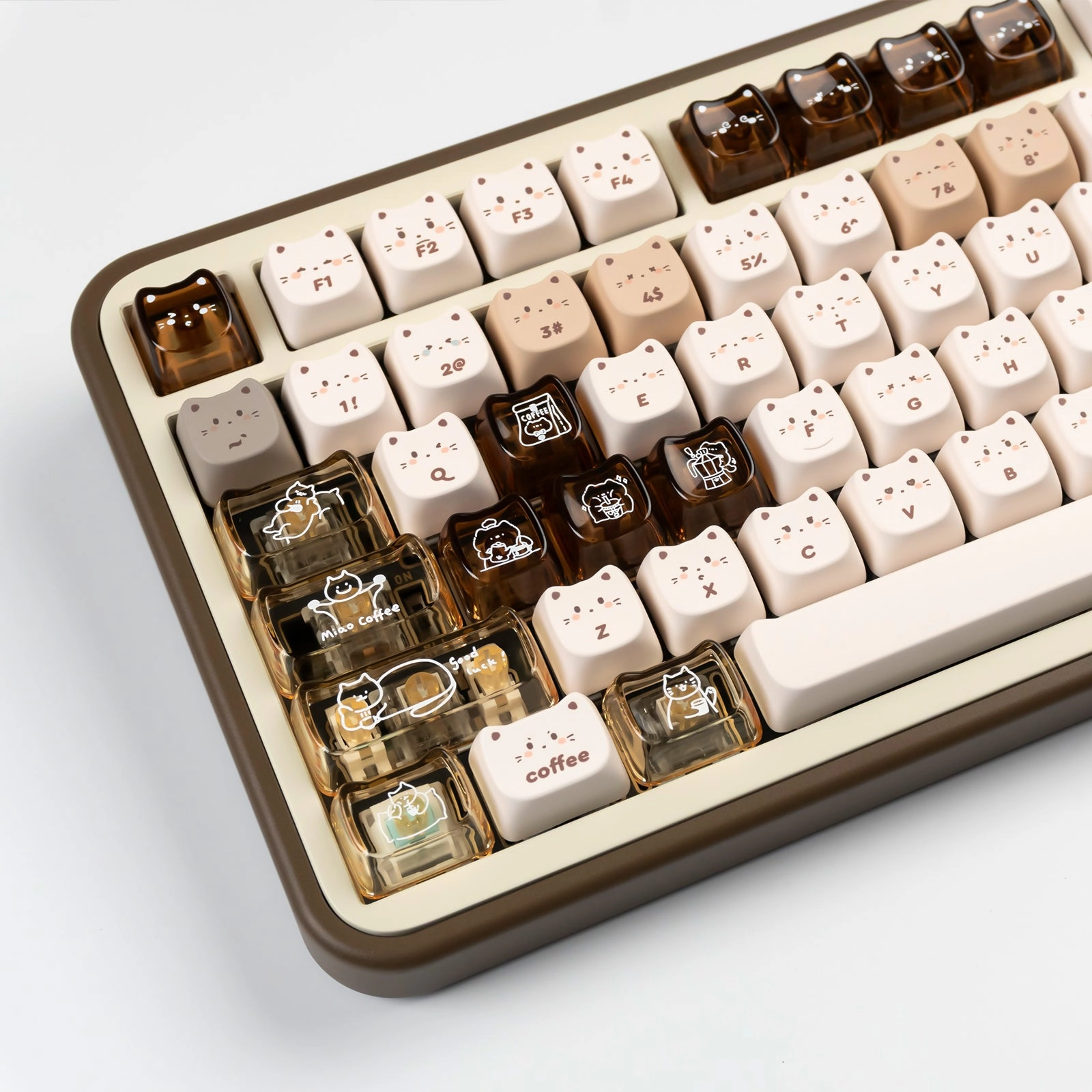 Mechanical Typing Setup RGB Reactive Keys YUNZII Jelly Coffee Kitten MAO Profile Keycap Set Clicky Gaming